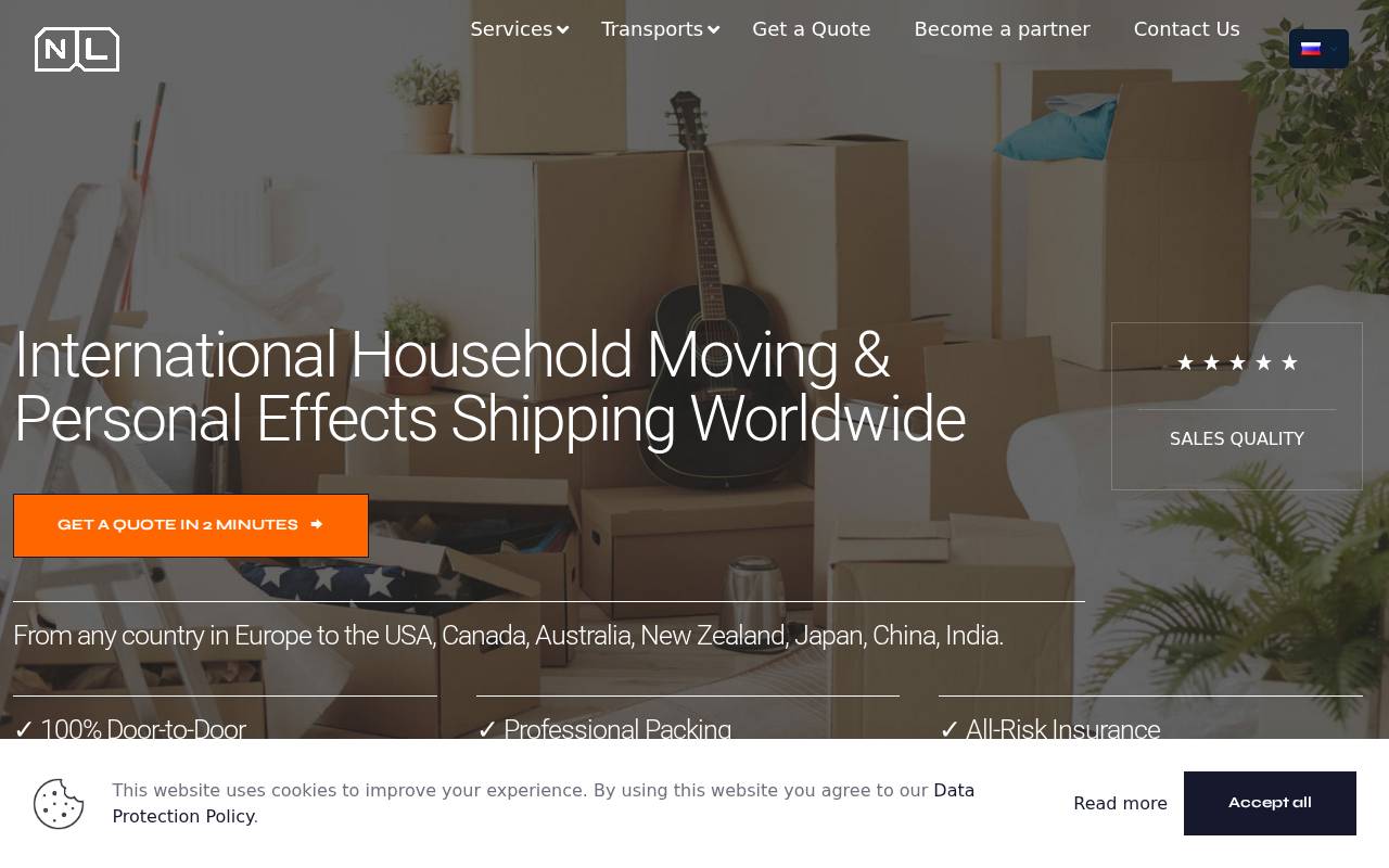 Снимок главной страницы neva-logistics.com
